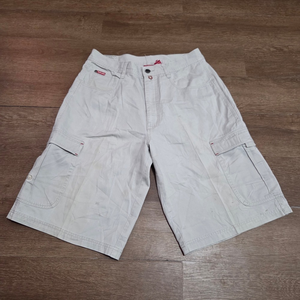 Vintage Ecko Unltd Mens Cargo Shorts Beige Cotton Utility Multi Pocket Size 32